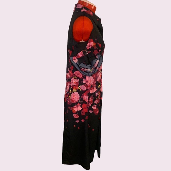 Samuel Dong Floral Dress Button Down Cold Shoulder XS - Picture 6 of 10